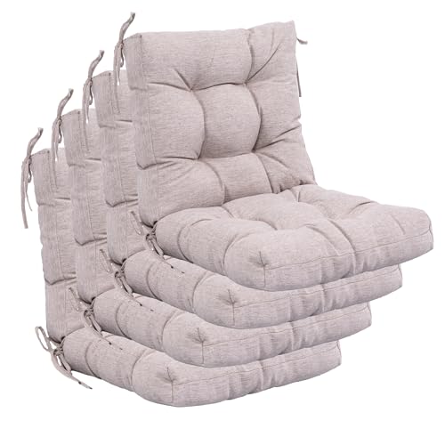 Image of QILLOWAY Outdoor Chair Cushion for Patio Furniture, Waterproof Patio Cushions Set of 4 with Ties, Fade Resistant Replacement Pads for Outdoor Rocking Chairs,Tan,Grey