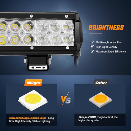 Image of Nilight LED Light Bar with Yellow Black Covers 2 PCS 12 Inch 72 W | Spot Flood Combo Beam, Super Bright Off Road Driving Fog Boat Lighting for Trucks Pickup Golf Cart SUV ATV UTV 4x4 Van Camper