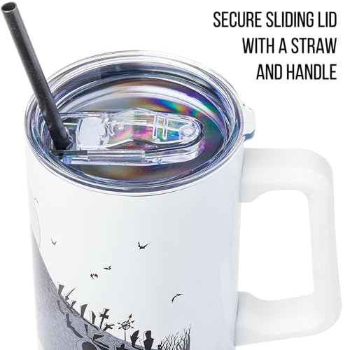 Image of Silver Buffalo Disney Nightmare Before Christmas by Tim Burton Jack Skellington Hill and Moon Stainless Steel Tumbler with Handle and Straw, Fits in Standard Cup Holder, 40 Ounces (Pack of 12)