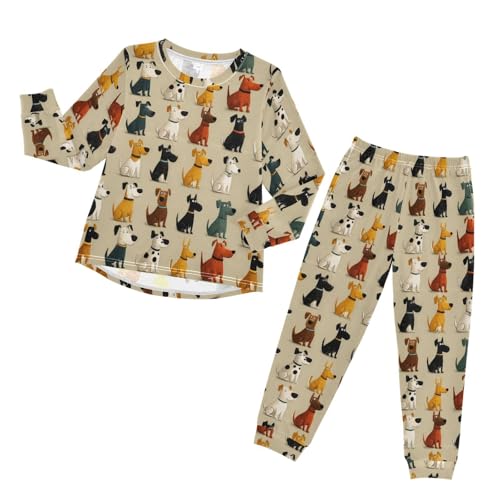 Long Sleeve Pajama Set for Girls Boys,Dogs Sitting in Rows Comfy Crewneck Sleepwears,Soft Kid's Homewear Clothes Underwear Sets 8T