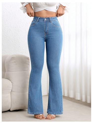 Floerns Women's Bell Bottom Bootcut Jeans High Waisted Flare Leg Office Denim Pants4