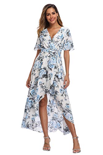 Image of VintageClothing Women's Wrap V Neck Floral Summer Dresses High Low Maxi Casual