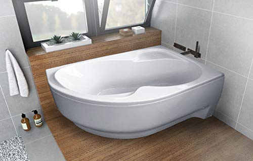 ECOLAM Vasca da bagno angolare in acrilico Wella destra + scarico piedini in silicone (150 x 100 destra con grembiule acrilico)