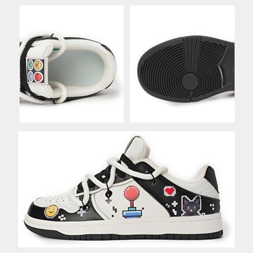 White Black Cartoon Graffiti Fashion Chunky Sneakers for Women Trendy Casual Platform Couple Shoes Aesthetic Skateboard2