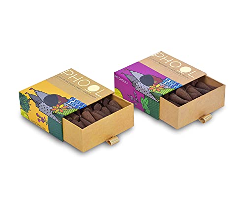 PHOOL LUXURY INCENSE Pack Of 2 Natural Incense Cones, Meditation Pack - 80 Organic Dhoop Cones | Fragrances - Nagchampa & Patchouli | Dhoop Cones For Pooja | Free Dhoop Stand Inside