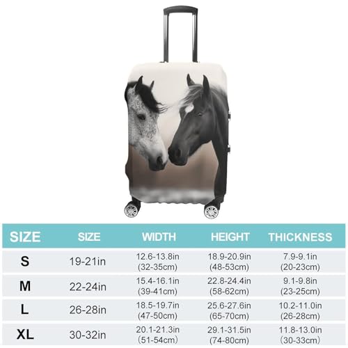 Black And White Horses Luggage Cover, Washable Elastic Suitcase Cover Protector Fit 18-32 Inch Luggage2