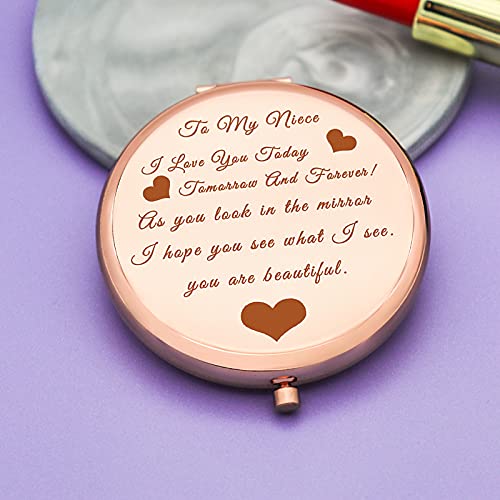 Jielahua Niece Gift From Aunt And Uncle, Graduation Gifts For Her, Niece Birthday Gift Ideas, Rose Gold Travel Compact Mirror For Niece, Niece Wedding Christmas From Auntie Uncle #TOP2