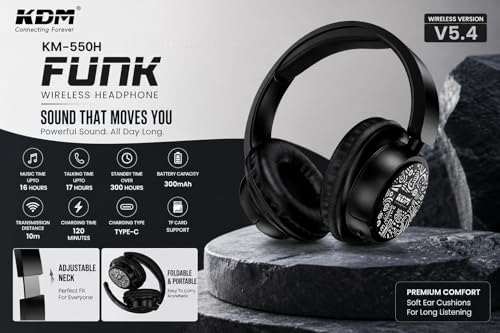 Image of KM 550H Funk Wireless Neckband Headphones, Bluetooth 5.4, 16H Playtime, TF Card Support, Voice Assistant, Adjustable Neckband, Type-C Charging,Black