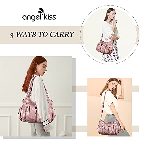 Image of Angelkiss Large Purses and Handbags for Women Washed Faux Leather Crossbody Hobo Satchel Shoulder Handbag Tote Purse