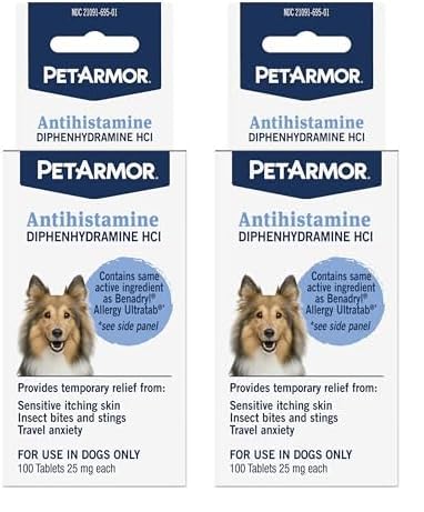 PetArmor Antihistamine Allergy Relief for Dogs, Easy-to-Use Allergy Medicine for Dogs, Anti-Itch Medicine Provides Relief from Insect Bites, and Stings, 100 Tablets (Pack of 2)