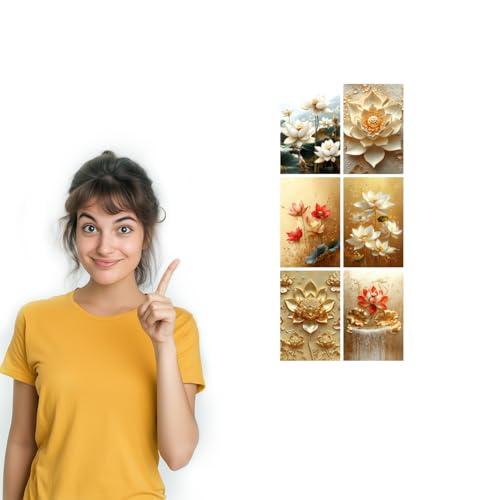 Image of SiddArtify Lotus Flower Wall Art Poster Print Set - Elegant Floral Art for Living Room Bedroom Office Decor - Set of 2-4x6 Inch - Board (Pack of 6) - Sticker (Pack of 6)