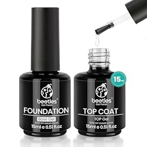 Beetles 2 Pcs 15ml No Wipe Gel Top Coat and Base Coat Set – Shine Finish and Long Lasting, Soak Off LED Nail Lamp Gel Base Top Coat Finish Nail Art Design Manicure Gifts for Women