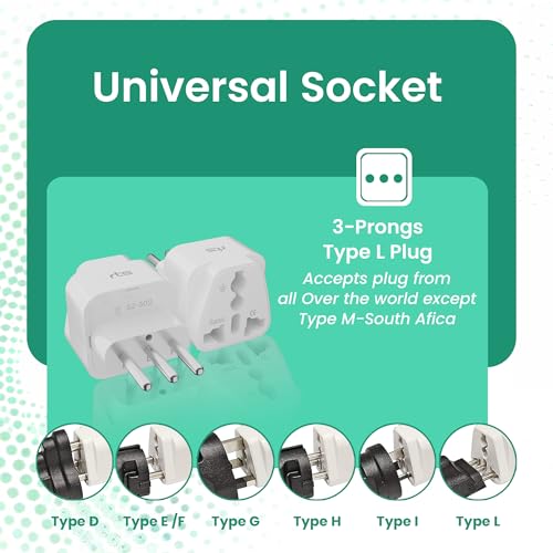 Image of rts India to Italy Plug Adapter Italy Plug Adapter Travel Adaptor Universal Travel Adapter Plug Type L Italian Converter Power Adapter for Chile /Rome /Ethiopia /Libya /Syria /Tunisia /Uruguay