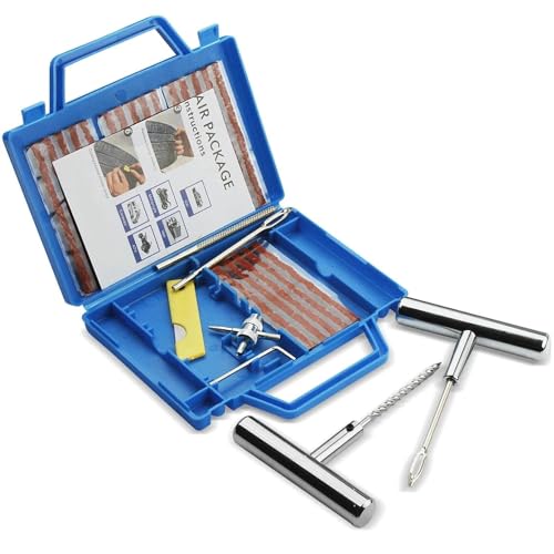Kit di riparazione pneumatici da 28 pezzi, strumenti per la riparazione di pneumatici per impieghi gravosi e kit di riparazione pneumatici per auto, ATV, camper, SUV, tosaerba, motocicletta, trattore