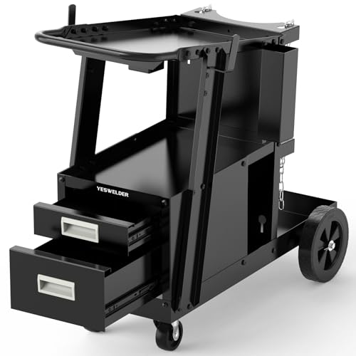 Image of YESWELDER Welding Cart,2-Tier with 2 Drawers for MIG Welder TIG Welder and Plasma Cutter, Tank Storage Safety Chains, Heavy Duty Large Storage 360 Swivel Wheels Welding Trolley