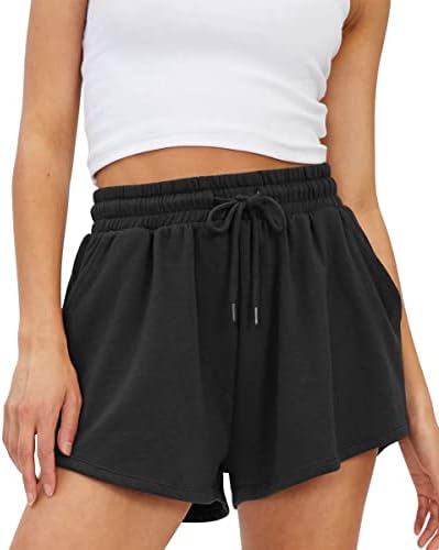 Trendy Queen Womens Sweat Shorts Casual Summer Comfy Lounge Athletic Shorts Elastic Cotton Running Shorts Beach Shorts Black