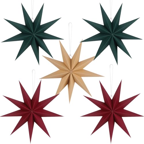 BestoFun 5 Stück Papiersterne Weihnachten Braun 30cm Rot Grün 9...