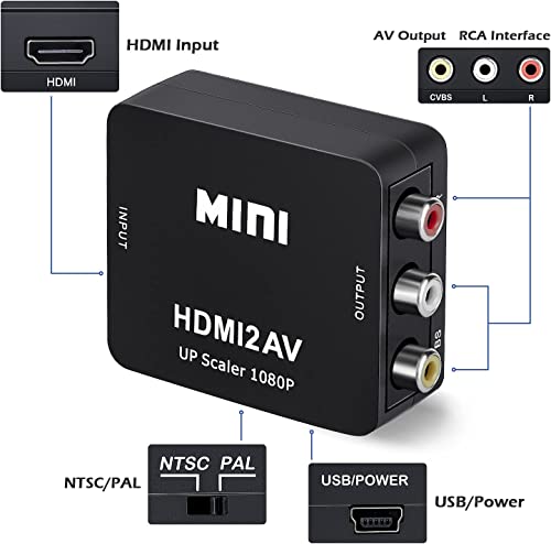Image of Uplayteck HDMI to AV Converter, HDMI to RCA Adapter, 1080p HDMI to AV 3RCA CVBs Composite Video Audio Adapter for TV /VHS /VCR /DVD /PC /Blue-Ray DVD