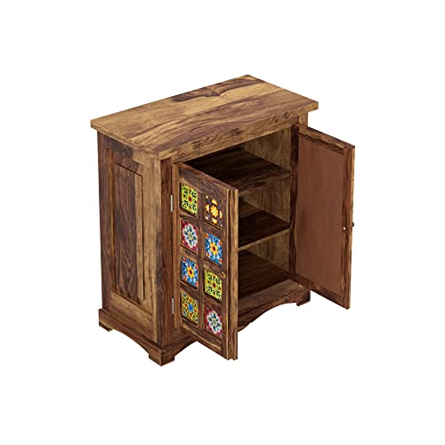Image of SHIKHA WOOD CRAFT Solid Sheesham Wood Sideboard Cabinet with 2 Door Storage | Wooden Kitchen Cabinet, Crockery Unit, Dining Room Organizer, Living Room Storage Furniture (Natural Finish)