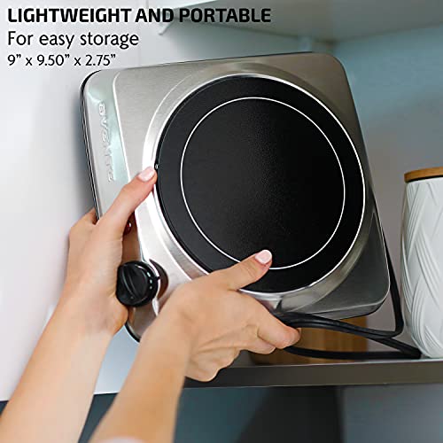 Ovente Electric Single Infrared Burner 7 Inch Ceramic Glass Hot Plate Cooktop With 5 Level Temperature Control & Easy To Clean Stainless Steel Base, Compact Stove For Home Dorm Office, Silver Bgi101S #TOP2