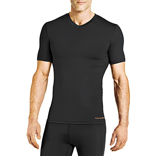 Tommie Copper Men’s Core Compression Short Sleeve V-Neck Shirt | UPF 50, Breathable Base Layer for Everyday Support