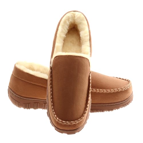 Lulex Moccasins for Men House Slippers Indoor Outdoor Plush Mens Bedroom Shoes with Hard Sole