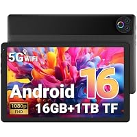Gleeso Tablet｜Android 16 Tablet 10 Inch｜16GB RAM 1TB TF Android Tablets with Face Unlock｜Widevine L1｜BT 5.4/5G WiFi｜5MP Dual Camera, OTG Tablet PC - Black