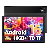 Gleeso Tablet｜Android 16 Tablet 10 Inch｜16GB RAM 1TB TF Android Tablets with Face Unlock｜Widevine L1｜BT 5.4/5G WiFi｜5MP Dual Camera, OTG Tablet PC - Black