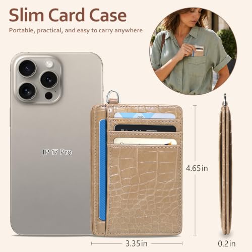 Image of Coco Rossi Crocodile Wallet Women Slim Credit Card Holder with Keychain | Luxury Wallets, Alligator Print, RFID Blocking, ID Case, Small Minimalist, Womens Girls Gift, Khaki Croc