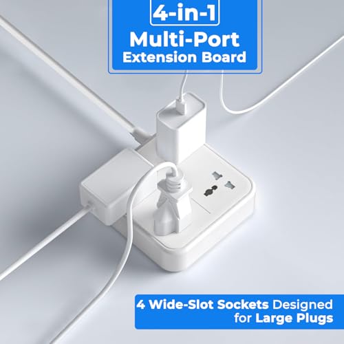Image of EMBOX Extension Board 5 Meter Cable| Extension Board with Switches| 1500 W 4 Universal Sockets, Safety Shutter, 6 amp Spike Guard | Extension Cord LED Indicator and Safety Shutter