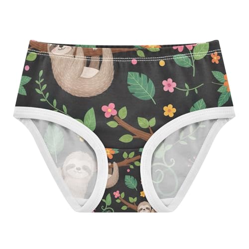 Toddler Girl Panties, Cute Sloth Flowers Black Girls Underwear Cotton, 2T–8 Years