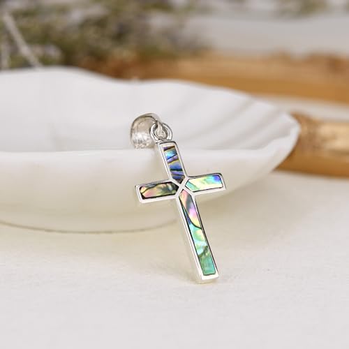 AeraVida Iridescent Cross of Faith Abalone Shell .925 Sterling Silver Necklace, 18 inch3