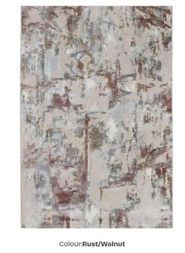 Image of 6x9 Feet (180x270 CM) Carpet for Living Room Hall & Bedroom - Burgundy Gold Modern Abstract Geometric Silk-Touch Luxury Hotel-Style Washable Anti-Skid Turkish Area Rug