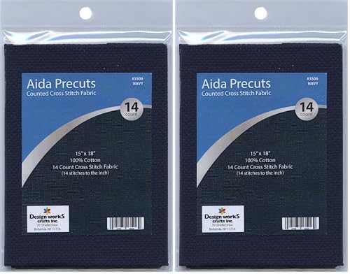 Image of Design Works Crafts 14 Counted Cross Stitch-Navy Pre-Cut Aida Fabric, Gold (Pack of 2)