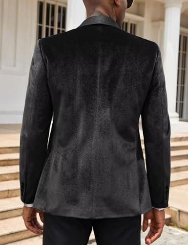Men's Velvet One Button Blazer Sport Coat Contrast Collar Formal Jacket Tuxedo for Business Wedding Prom2