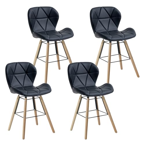 Herbalady Sillas Comedor Pack 4, Sillas de Cocina Nórdicas, Grueso Asiento Tapizado y Patas de Madera de Haya, Sillas Modernas es Ideal para Cocina, Salas de Estar, Comedor, Dormitorio (Negro)