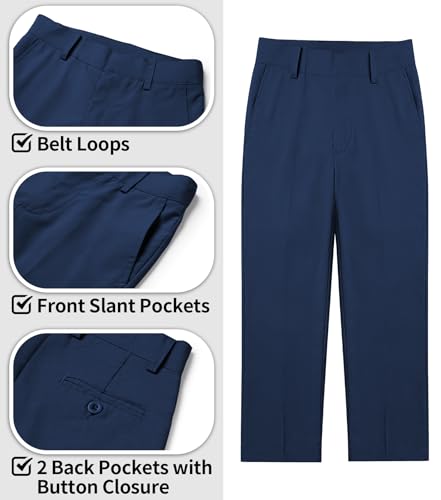 Image of QBK Boys Flat Front Dress Pants Uniform Pants Adjustable Waistband for Toddler to Youth with Pockets