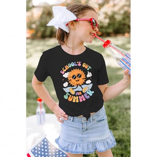 Image of Kid Girls School's Out for Summer Shirt School Graduation T-Shirt Summer Vacation Outfit Short Sleeve Tees Tops 7-12Y(Black,7-8Y)