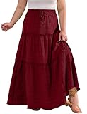 Othyroce Women Plus Size Maxi Skirt Floral Bohemian Midi Skirt Elastic High Waisted Flowy Summer Long Skirt Red Skirts 4X