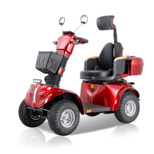 Heavy Duty Mobility Scooters for Seniors and Adults, All-Terrain 4-Wheel Electric Powered Mobility Cart Handicap Scooters, 800W Motor, 500lbs Capacity (Red)