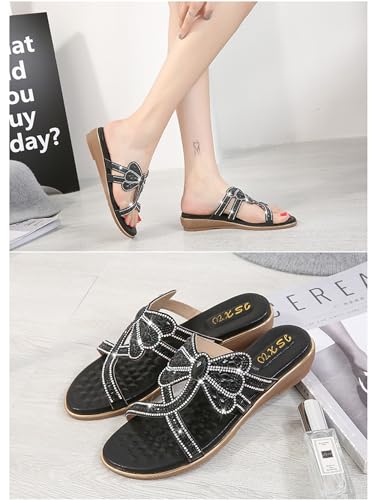 Women's Flat Sandals Summer Beach Sandal T-Strap Rhinestone Beaded Bohemia Shoes2