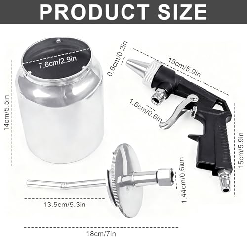 Sandstrahlgerät & Sandstrahlpistole Druckluft 6,2 Bar mit 1000 ml Aluminiumbehälter | Rost Entfernen, Felgenreinigung, Metalloberflächen Reinigen