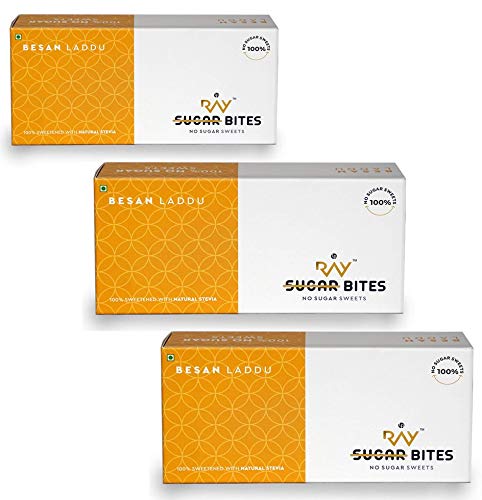Image of LB RAY No Sugar Bites Stevia Besan Laddoo - 100% Sugar Free Sweets (Pack of 3 - 900g)