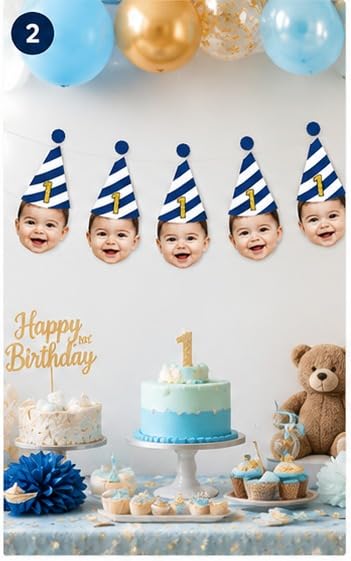 1st Birthday Photo Face Banner, 5 Hats, 168 cm