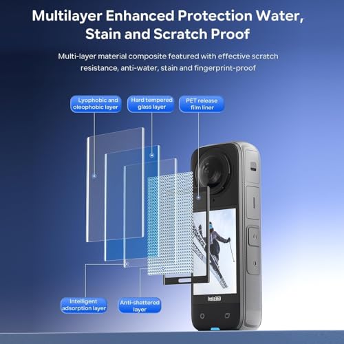 Image of Action Pro Tempered Glass Screen Protector Compatible with Insta360 X5 | 9H Hardness, Scratch Resistant, Bubble-Free Installation | Ultra Clear Protection (Pack of 1)