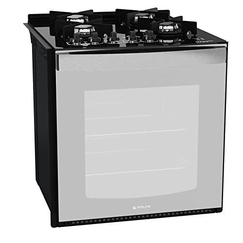 Fogão de Embutir 4 Bocas Preto com Frente em Vidro Espelhado e Mesa de Vidro Atlas U.top Glass Style Bivolt