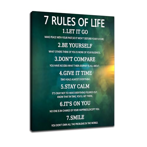 Motivational Canvas Poster Wall Art Home Decor Inspirational 7 Rules Of Life Entrepreneur Quotes Print Positive Theme Painting Artwork for Kitchen Teens Room Office Stretched and Framed [18''Hx24''W]