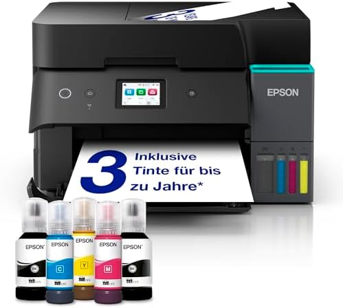 Epson EcoTank ET-4955 A4-Multifunktionsdrucker mit Wi-Fi & AirPrint Tintentank, automatischem Dokumenteneinzug, Duplexdruck, Scannen, Kopieren & Fax, bis zu 3 Jahre Tinte im Liefer