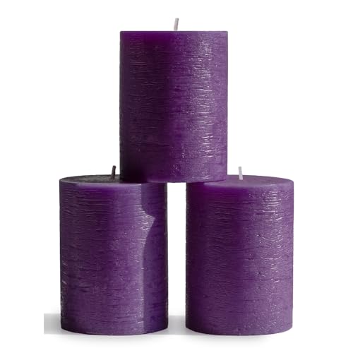 CANDWAX 3x4 inch Pillar Candles Set of 3 – Unscented Dripless Rustic Purple Candles for Wedding Centerpieces, Decor by CANDWAX - Used condition - US$23.34