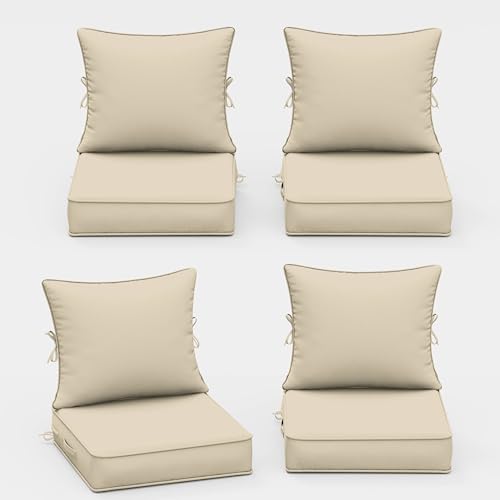 Outdoor Chair Cushions Set of 4, 22 x 22 x 4 Inch Deep Seat and Back Patio Cushions, Waterproof & Fade Resistant All-Weather Cushions for Outdoor Furniture, Couch with Removable & Washable Covers
